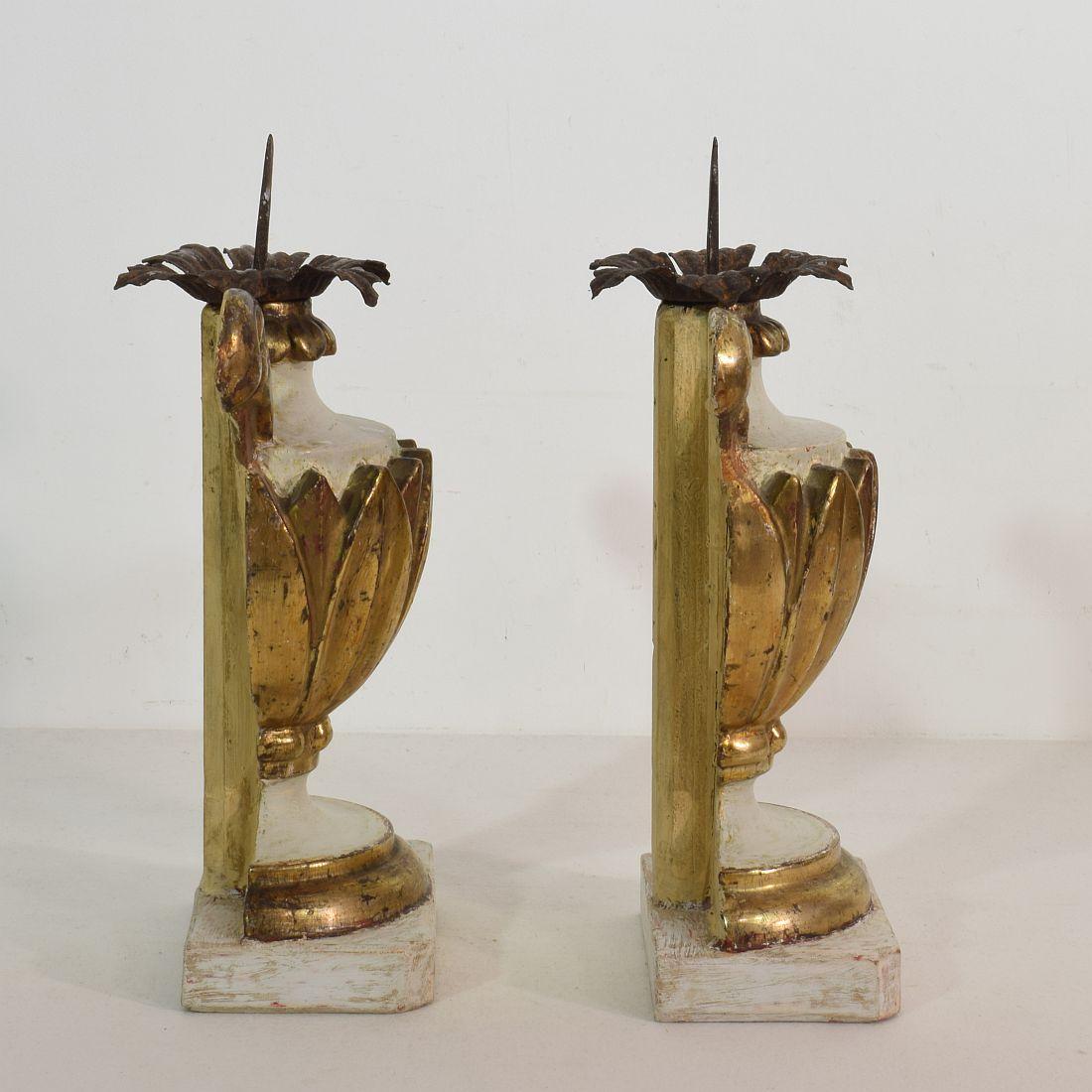 18th Century and Earlier Pair of 18th Century Italian Neoclassical Altar Candleholders
