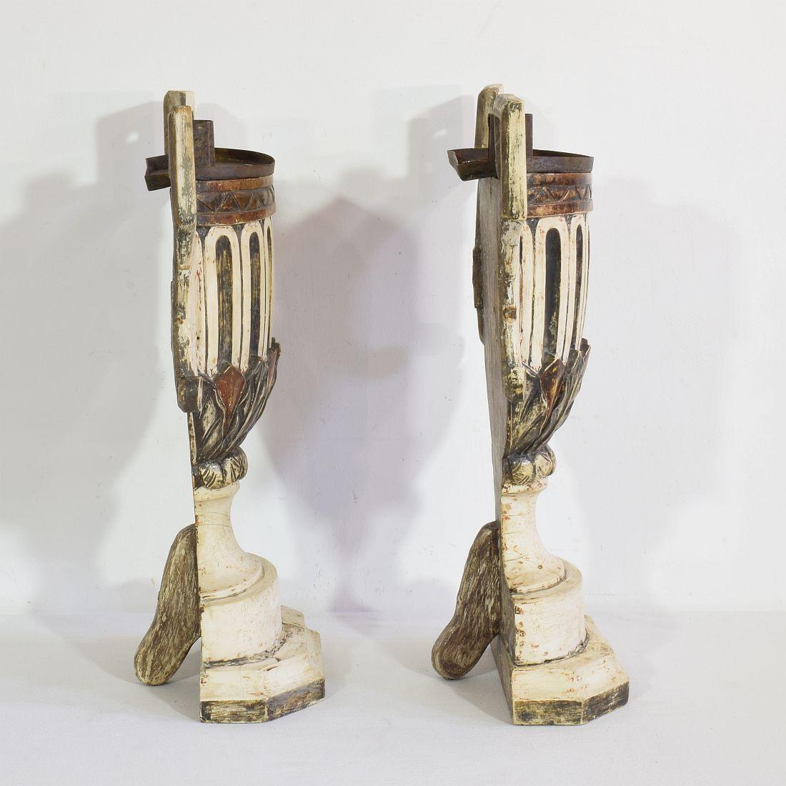 18th Century and Earlier Pair of 18th Century Italian Neoclassical Altar Candleholders For Sale