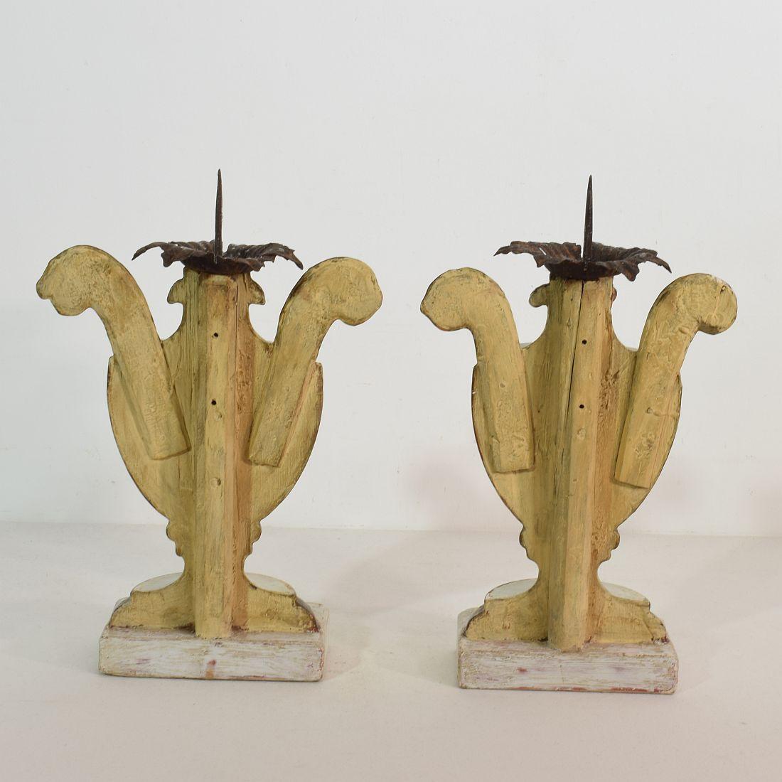 Wood Pair of 18th Century Italian Neoclassical Altar Candleholders