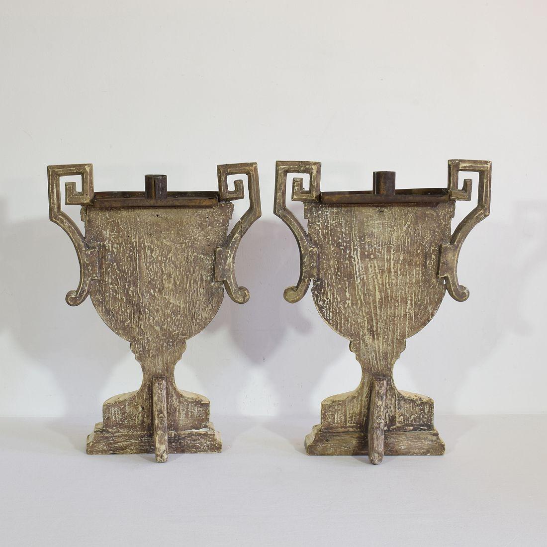 Wood Pair of 18th Century Italian Neoclassical Altar Candleholders For Sale