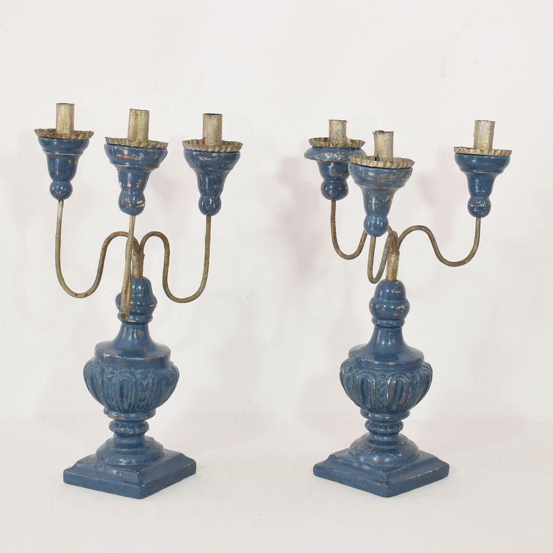 Hand-Crafted Pair of 18th Century Italian Neoclassical Candleholders