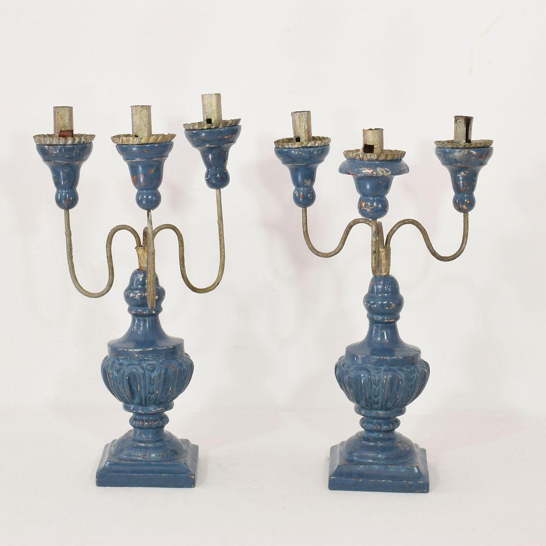 Iron Pair of 18th Century Italian Neoclassical Candleholders