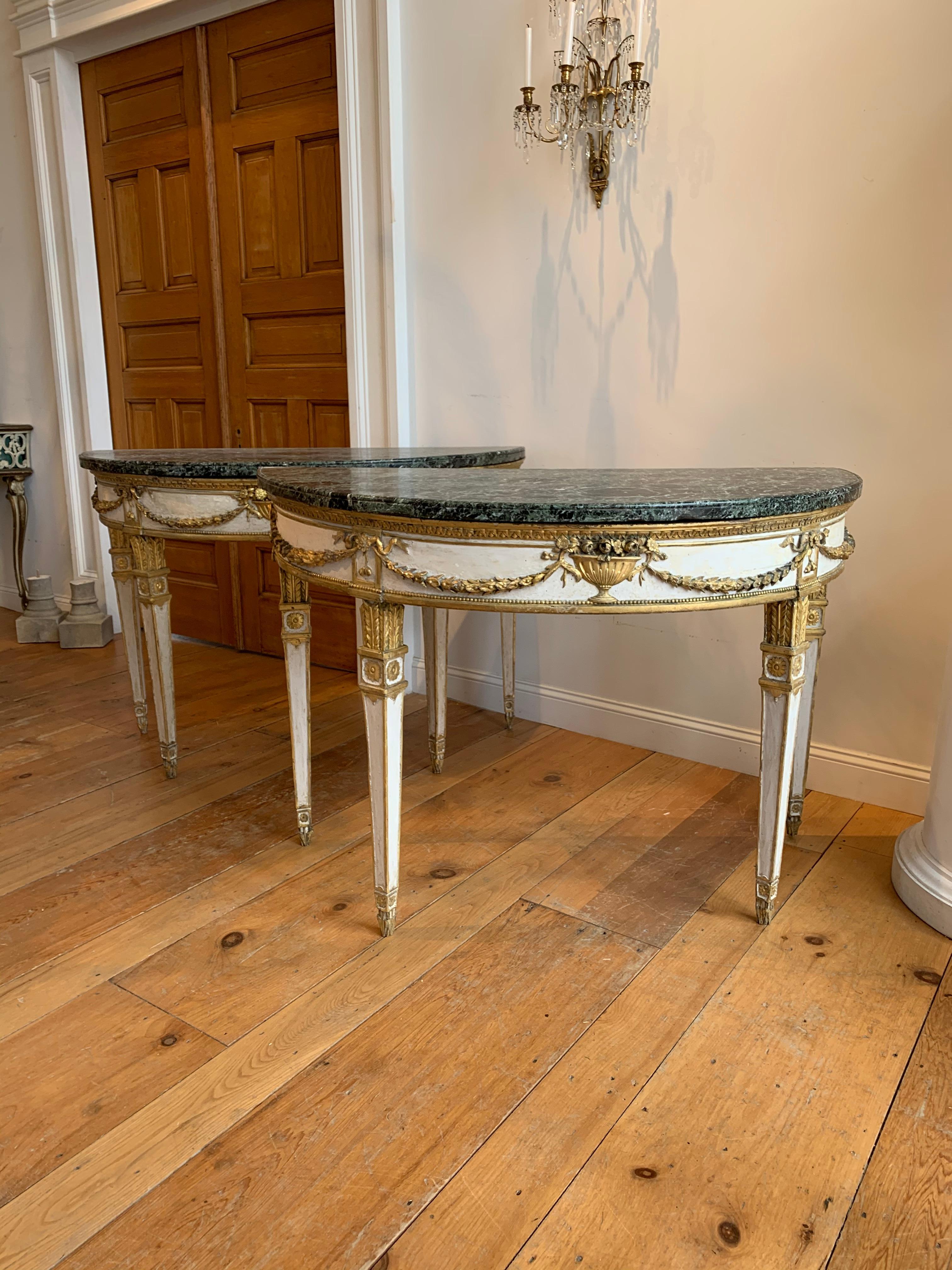 Pair of 18th Century Italian Neoclassical Demi-lune Console Tables 8