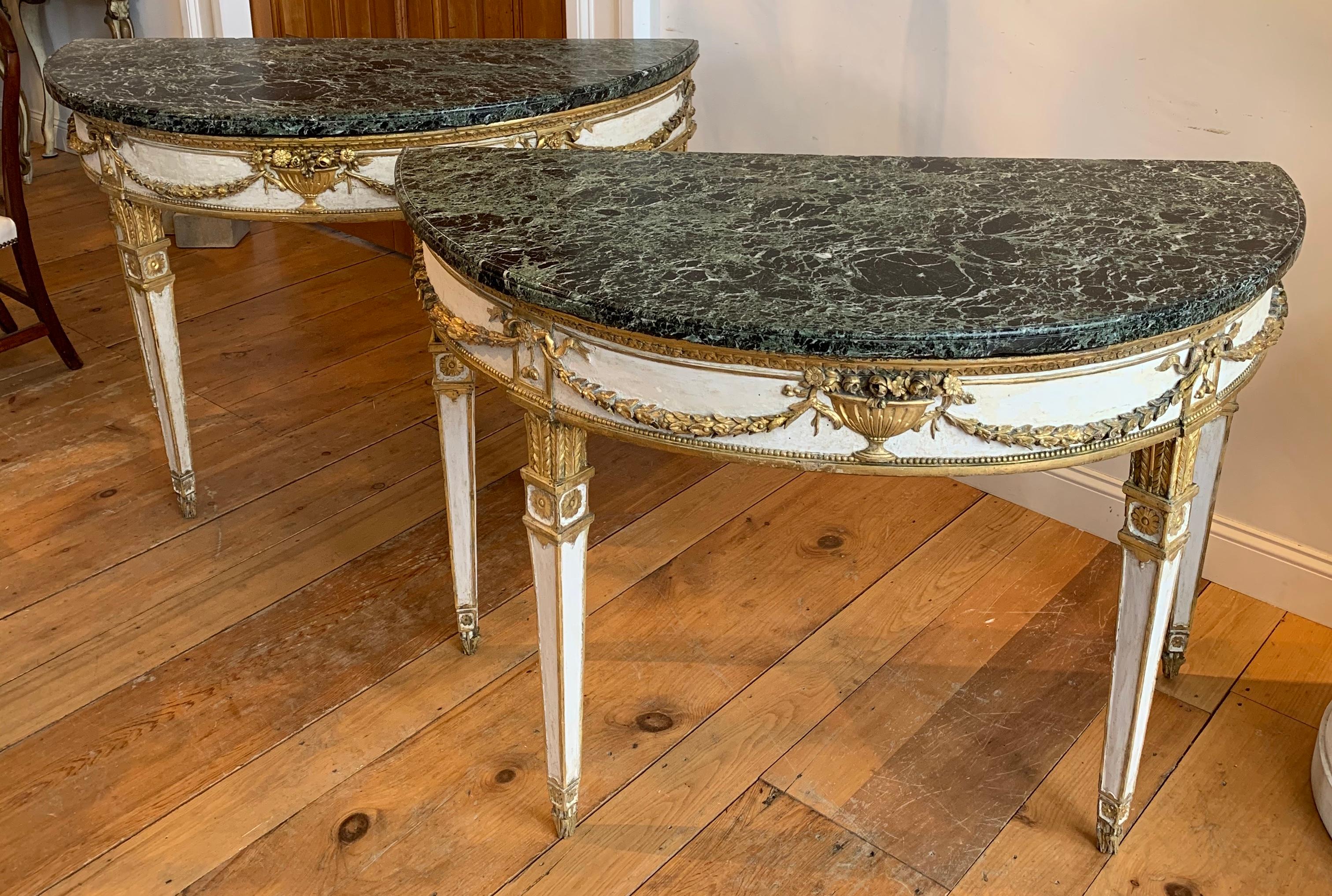 Pair of 18th Century Italian Neoclassical Demi-lune Console Tables 10