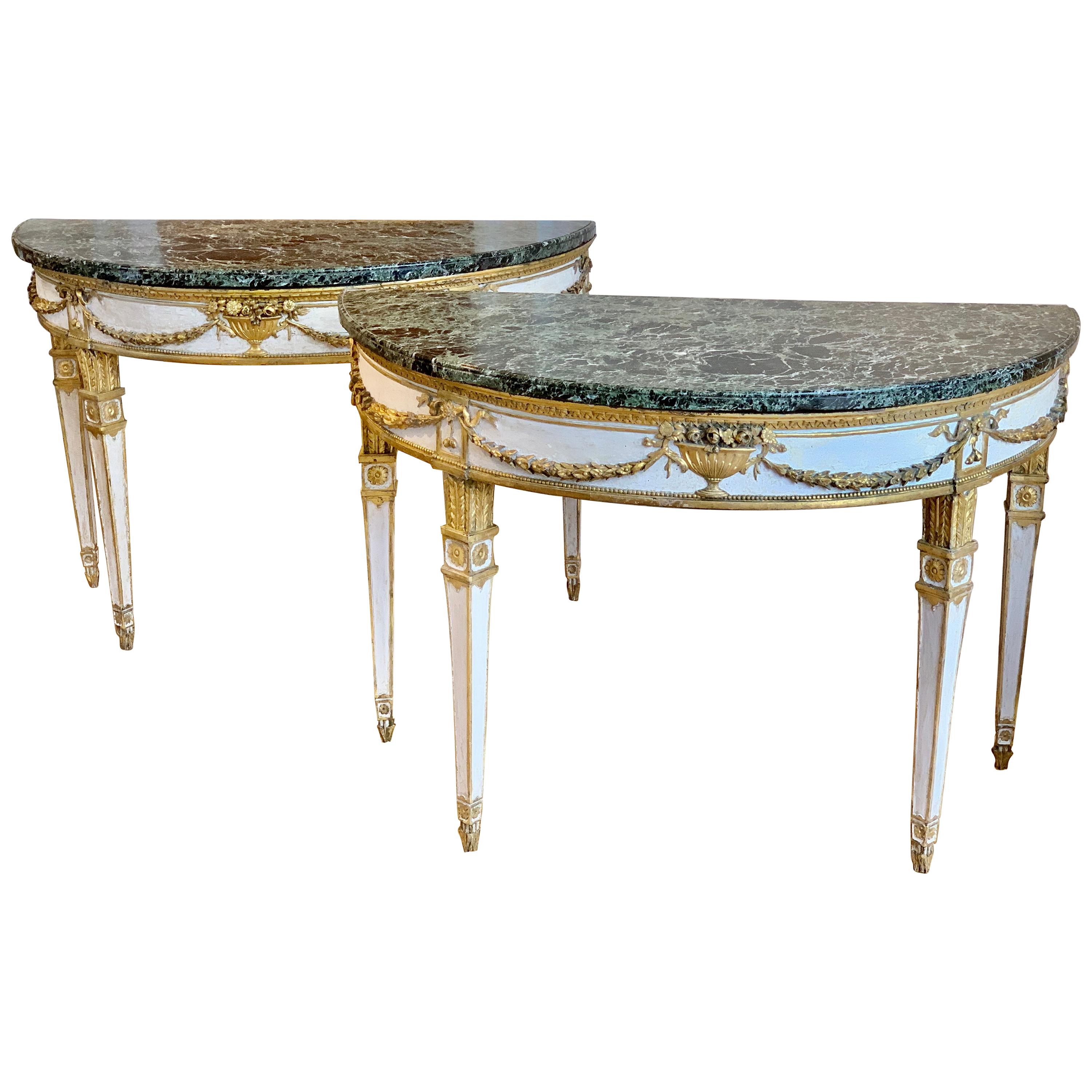 Pair of 18th Century Italian Neoclassical Demi-lune Console Tables