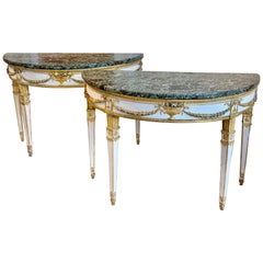 Pair of 18th Century Italian Neoclassical Demi-lune Console Tables