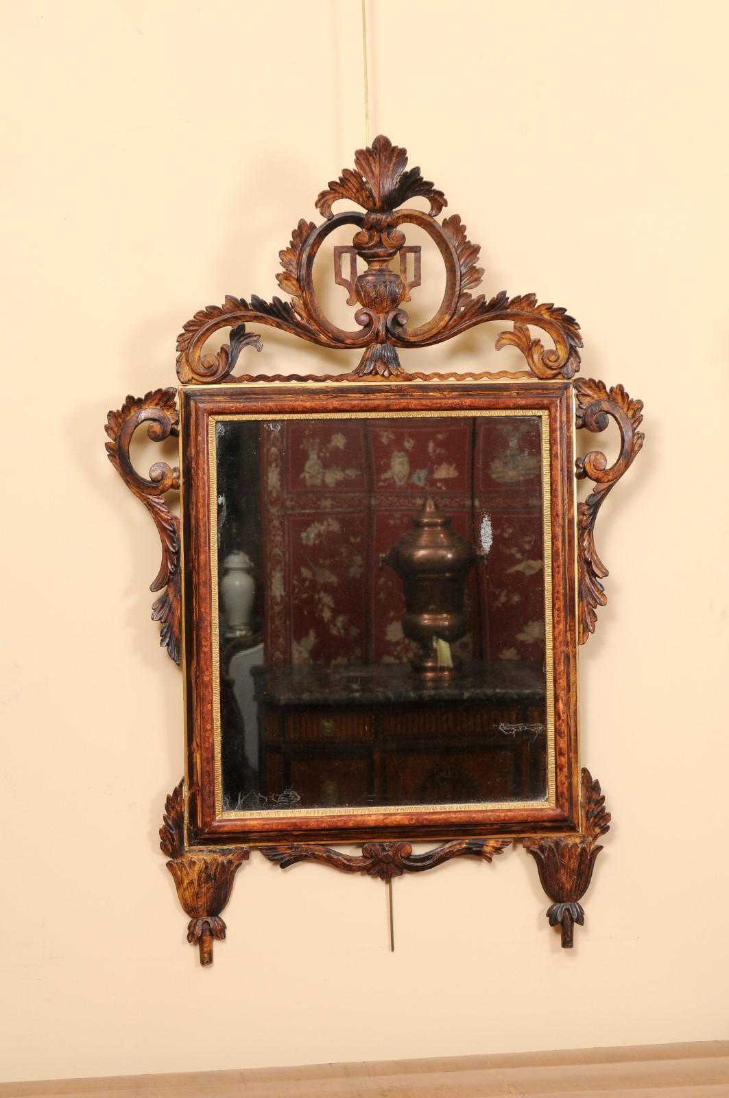 Pair of 19th Century Italian Neoclassical Faux Grain Painted Mirrors  In Fair Condition For Sale In Atlanta, GA