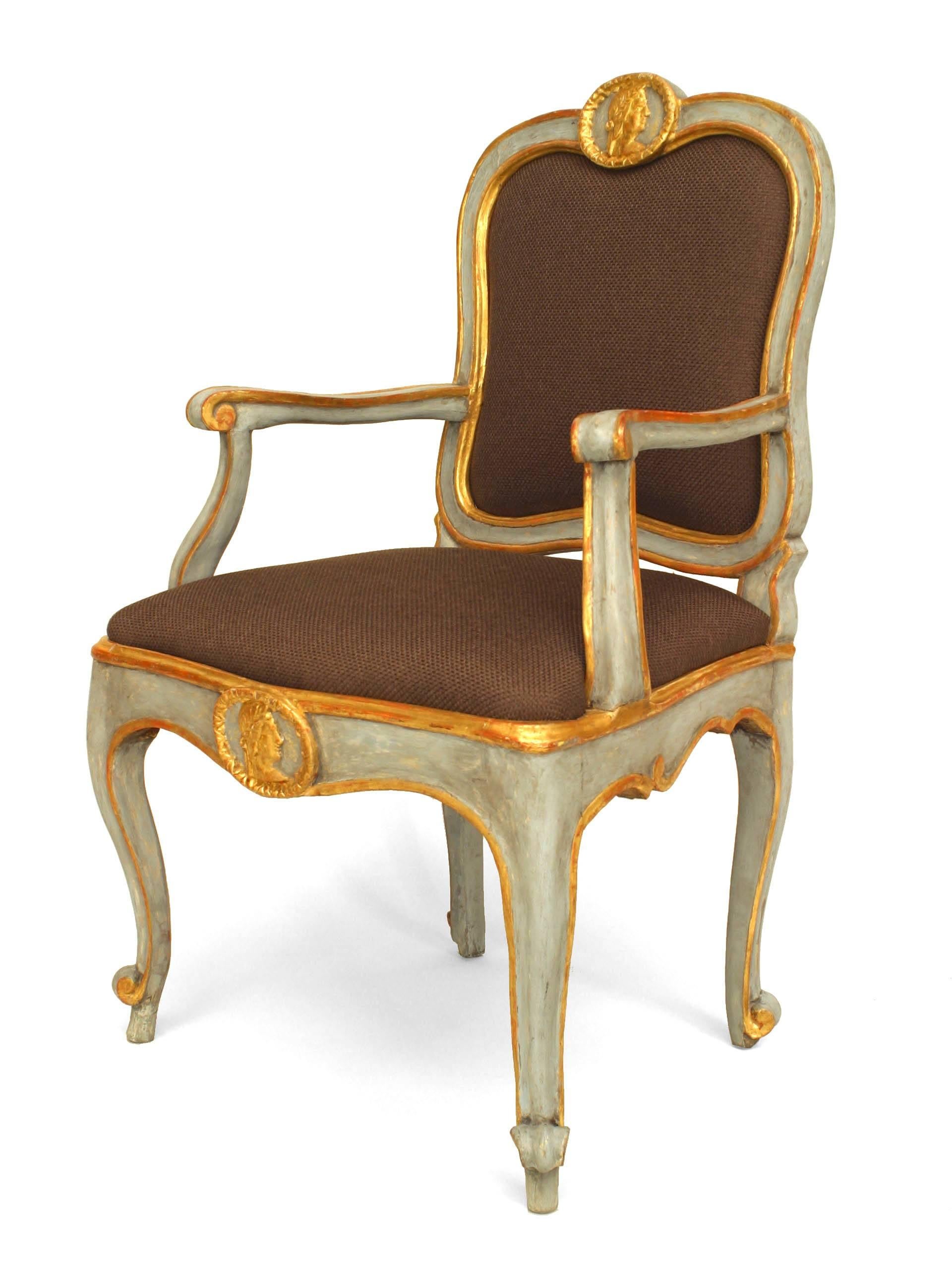 Pair of 18th Century Italian Neoclassical Gilt Carved and Painted Armchairs In Good Condition In New York, NY