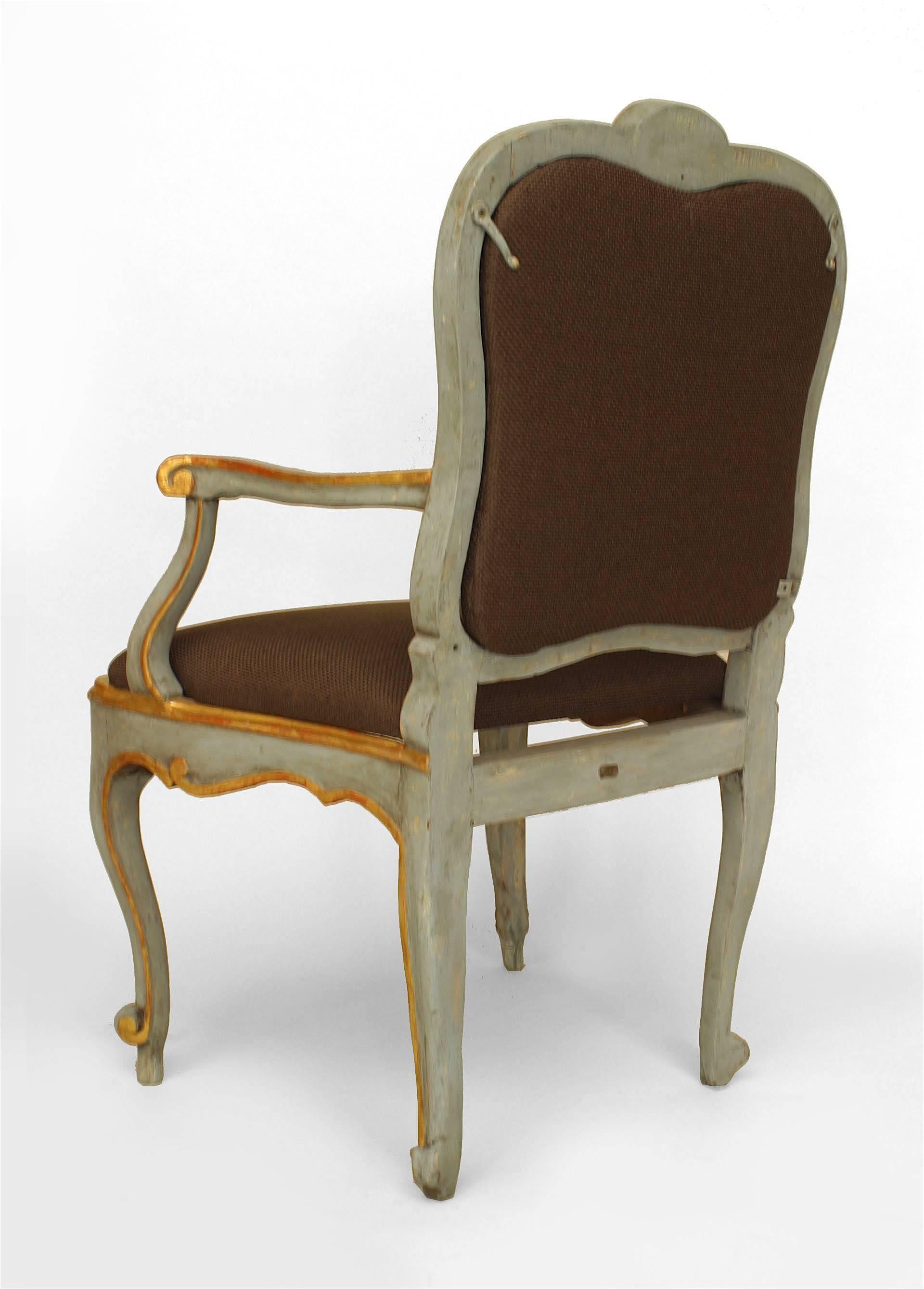 Upholstery Pair of 18th Century Italian Neoclassical Gilt Carved and Painted Armchairs