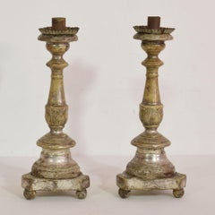 Pair of 18th Century Italian Neoclassical Silvered Candleholders