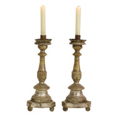Pair of 18th Century Italian Neoclassical Silvered Candleholders