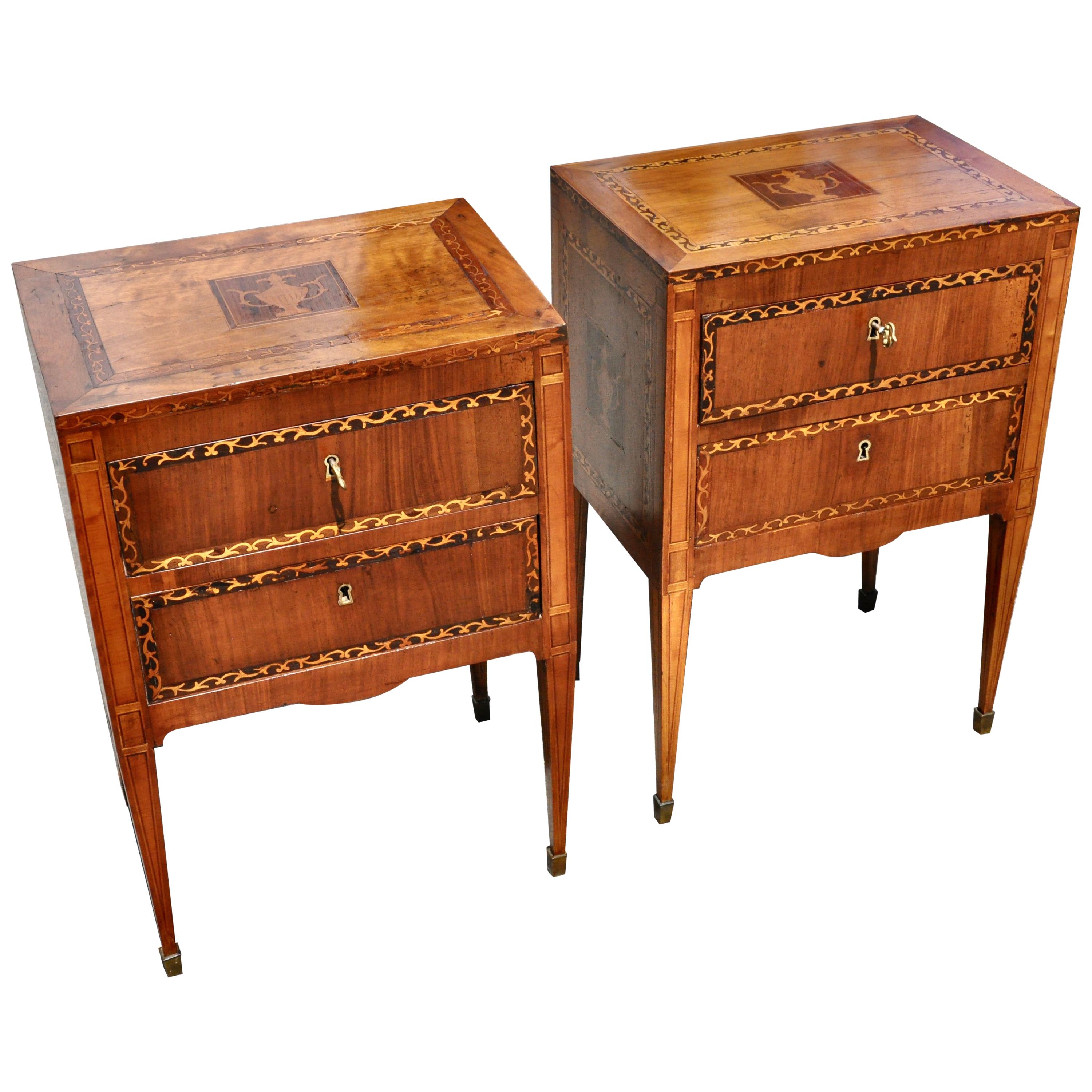 Pair of 18th Century Italian Neoclassical Small Commodes in Fruitwood