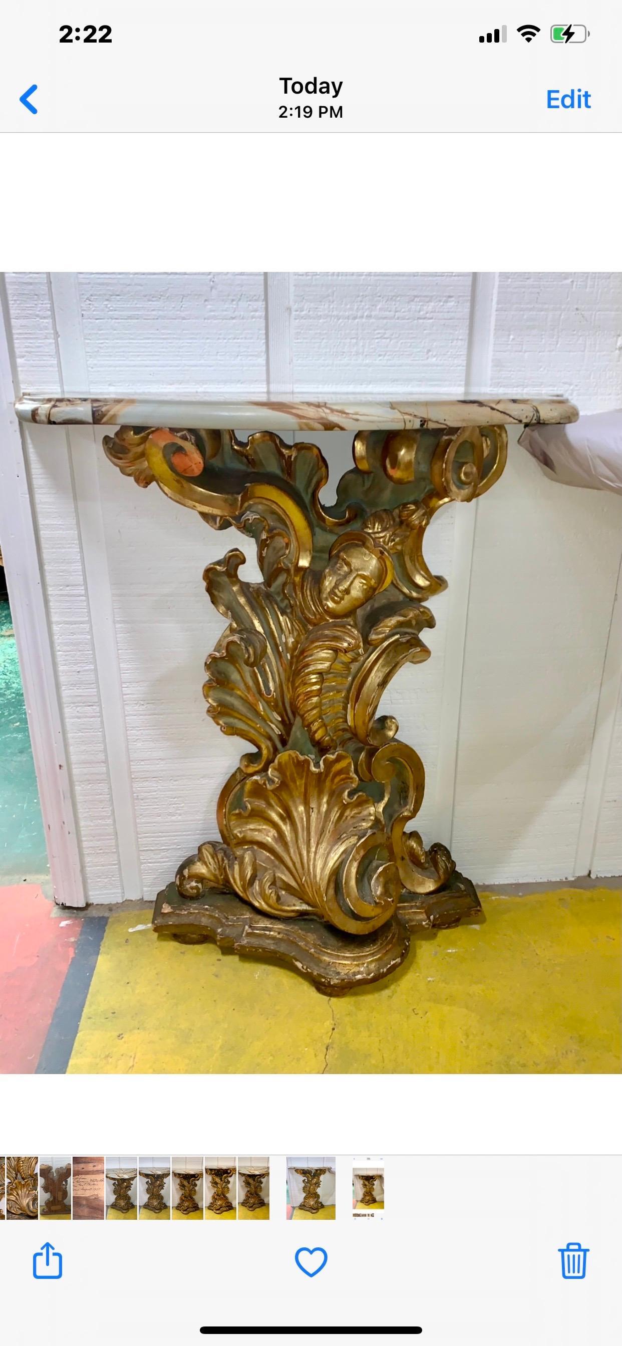 Pair of 18th Century Italian Painted & Gilt Carved Wood Consoles In Good Condition In Charleston, SC