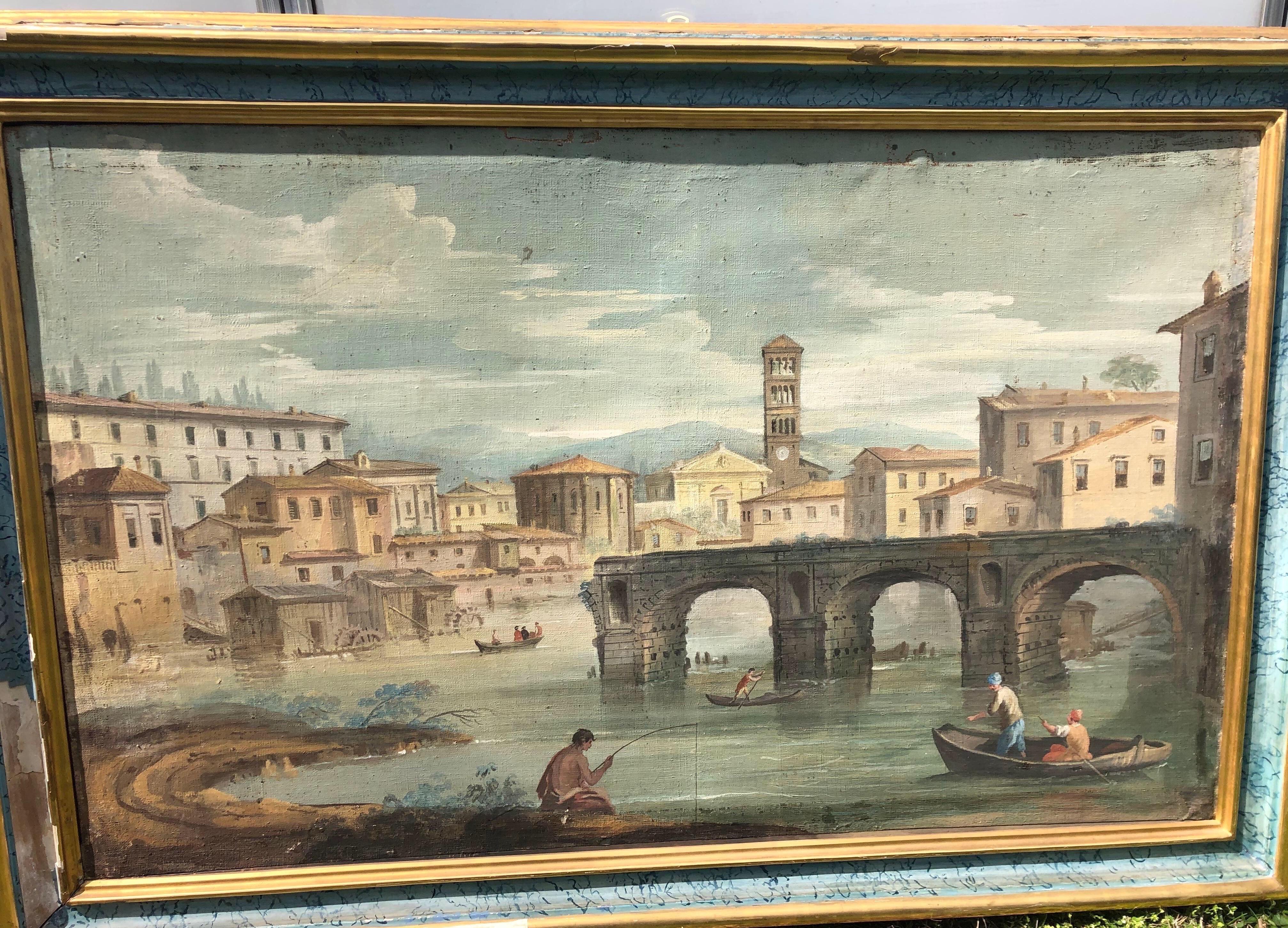 Pair of 18th Century Italian Paintings on Hand Woven Linen 4