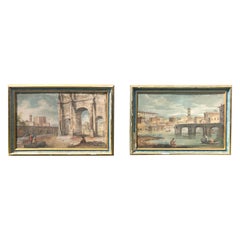 Pair of 18th Century Italian Paintings on Hand Woven Linen