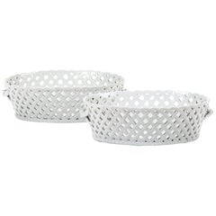 Pair of 18th Century Italian Perforated White Porcelain Baskets