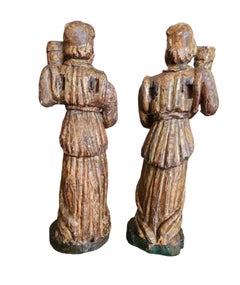 Pair of 18th Century Italian Polychrome Candle Figures