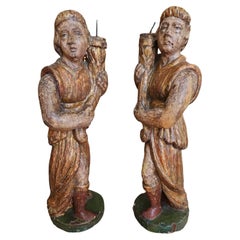 Pair of 18th Century Italian Polychrome Candle Figures