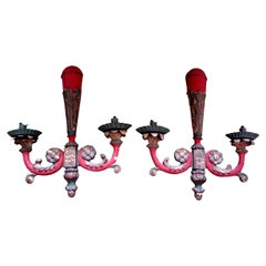Paire d'appliques italiennes polychromes du XVIIIe siècle