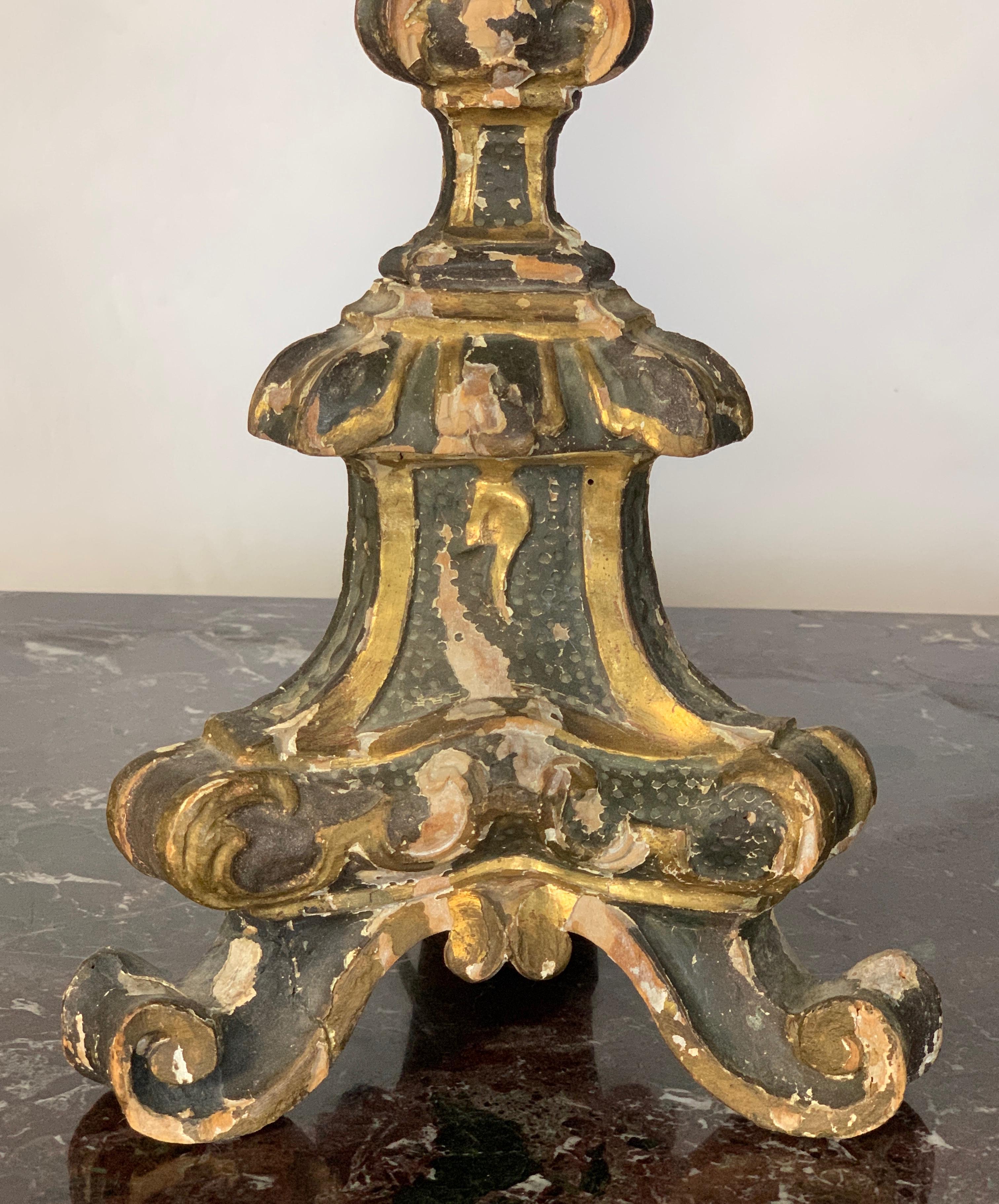 Pair of 18th Century Italian Pricket Candlestick Lamps 3