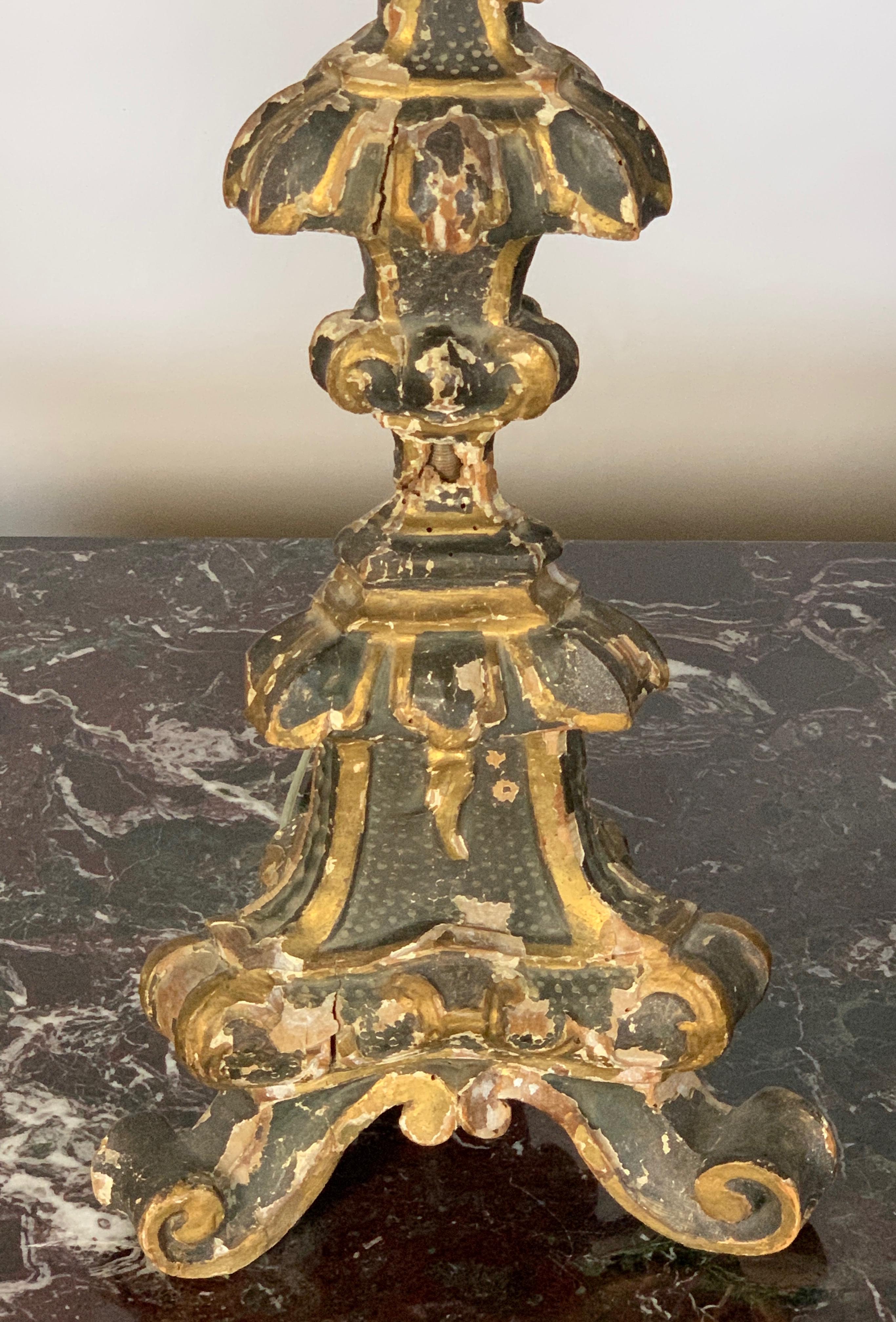 Pair of 18th Century Italian Pricket Candlestick Lamps 1