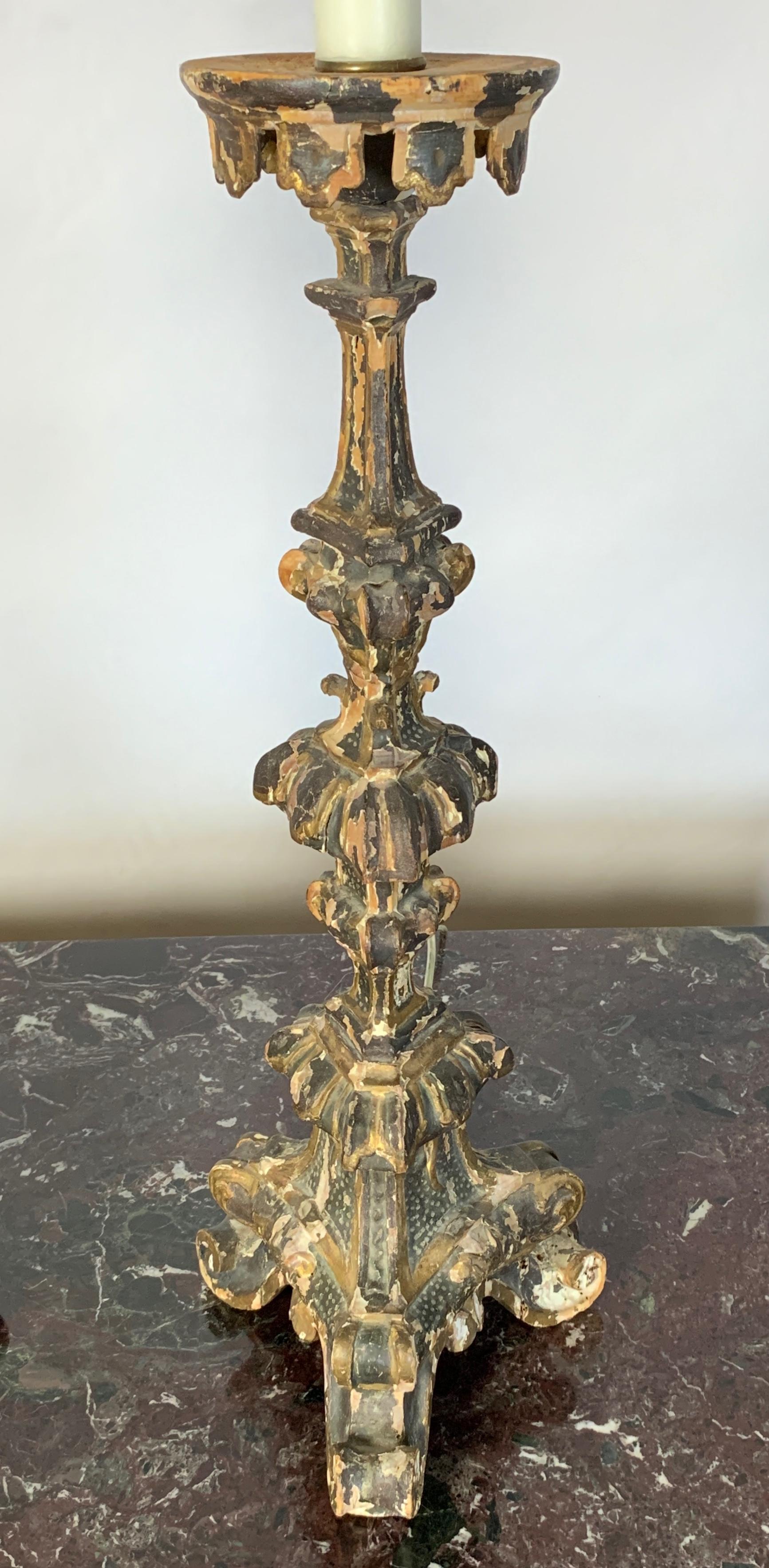 Pair of 18th Century Italian Pricket Candlestick Lamps 2