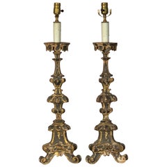Pair of 18th Century Italian Pricket Candlestick Lamps