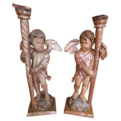 Used Pair of 18th Century Italian Putti Candles
