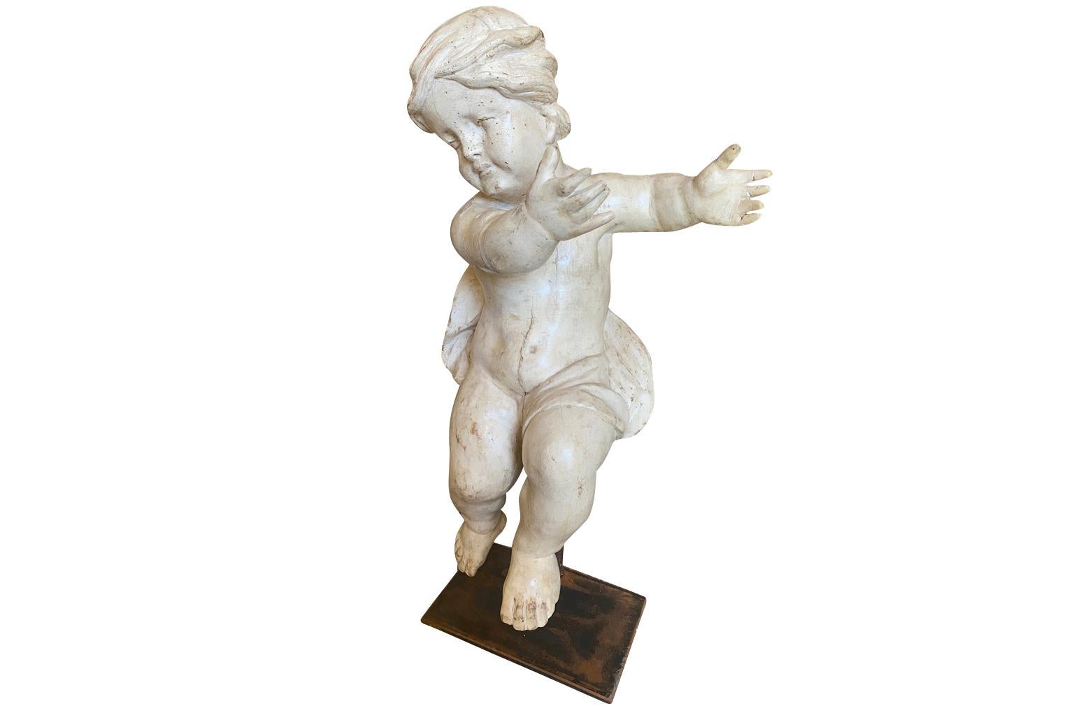 Polychromed Pair of 18th Century Italian Putti For Sale