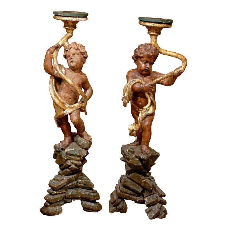 Italian Carved Walnut Stand With Three Putti For Sale at 1stdibs
