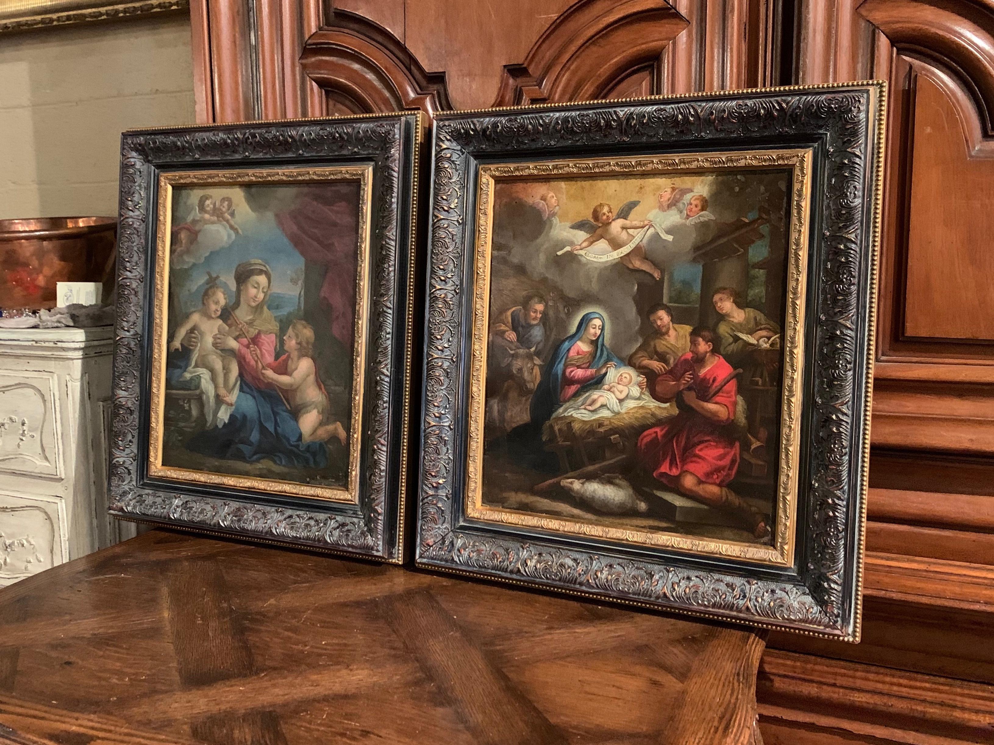 Pair of 18th Century Italian Religious Oil Paintings on Copper in Carved Frames 5