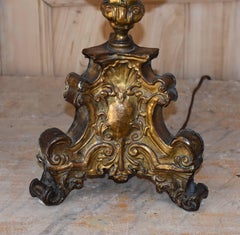 Pair of 18th Century Italian Repousse Wood Candlestick Lamps