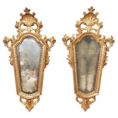 Pair of 18th Century Italian Rococo Giltwood Mirrors with Original Glass