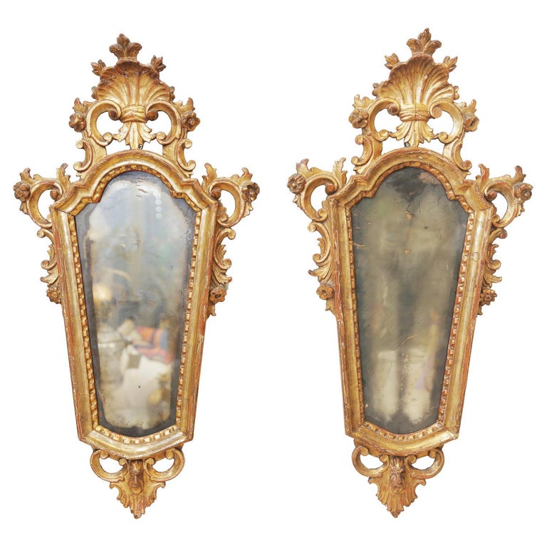 Pair of 18th Century Italian Rococo Giltwood Mirrors with Original ...