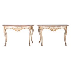 Pair of 18th Century Italian Rococo Painted Consoles with Original Polychrome De