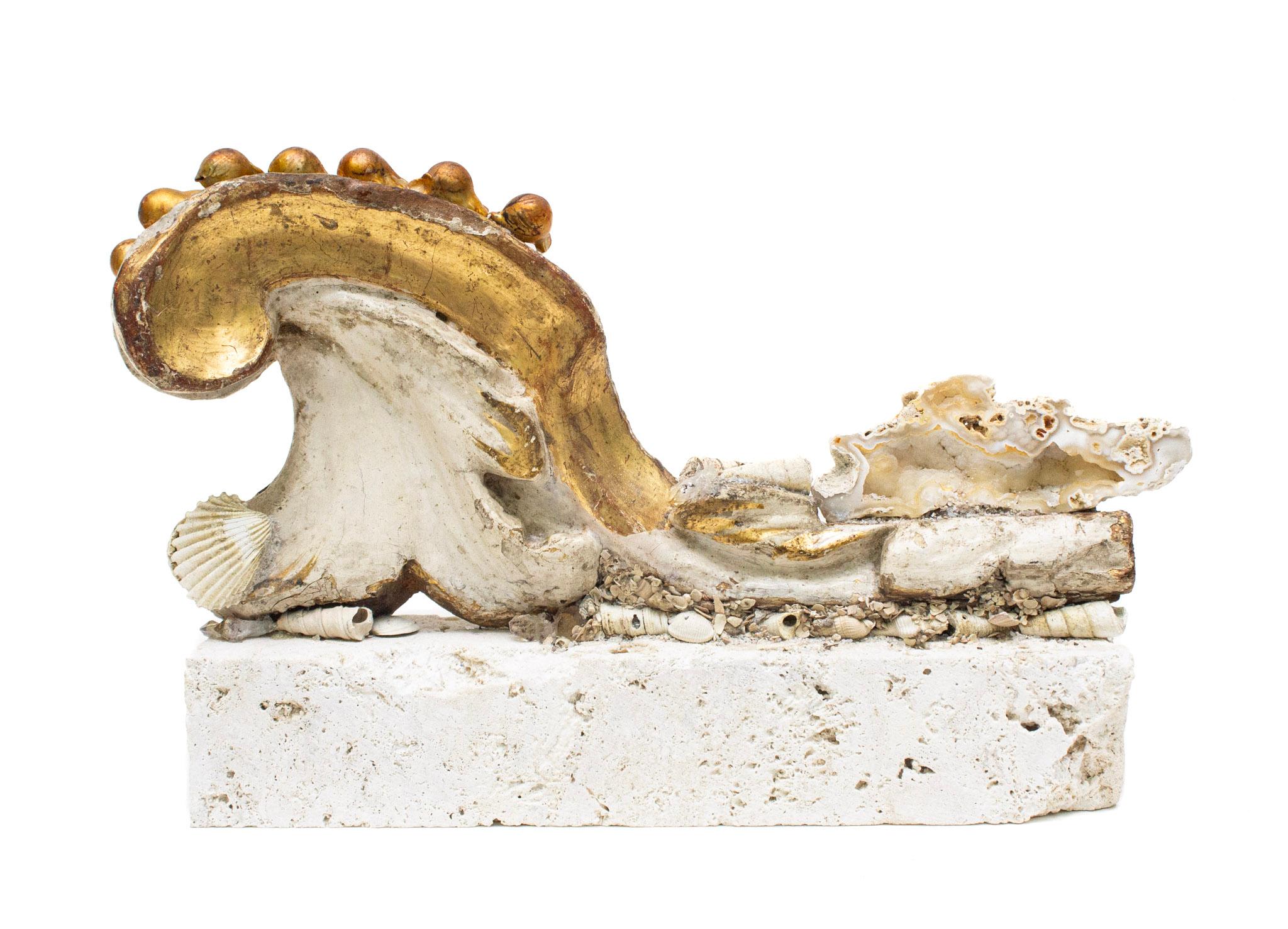 18th Century and Earlier Pair of 18th Century Italian Scroll Fragments with Agate Coral and Shells For Sale