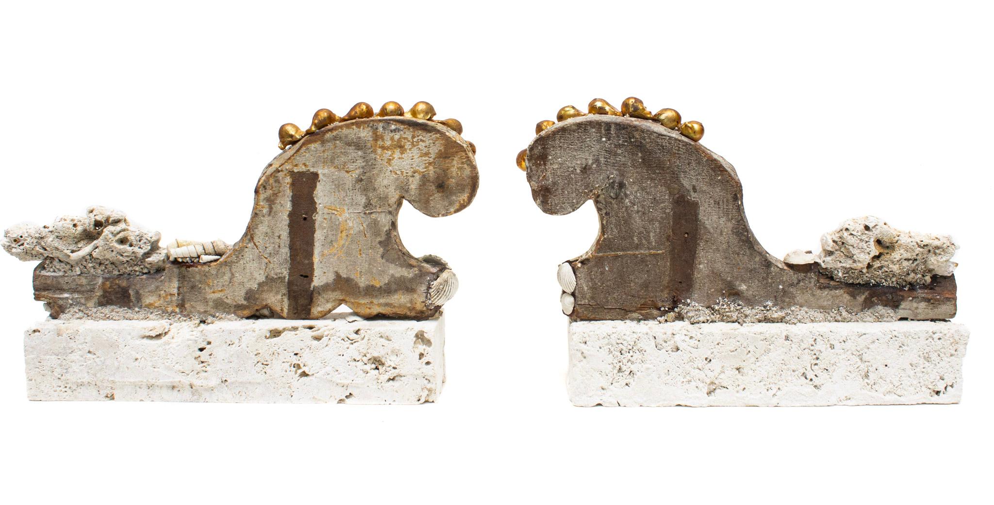 Pair of 18th Century Italian Scroll Fragments with Agate Coral and Shells For Sale 1