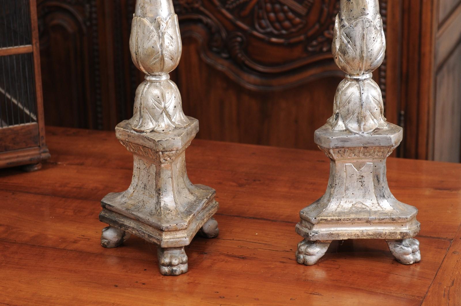 Pair of 18th Century Italian Silver Gilt Candlesticks with Carved Waterleaves 6