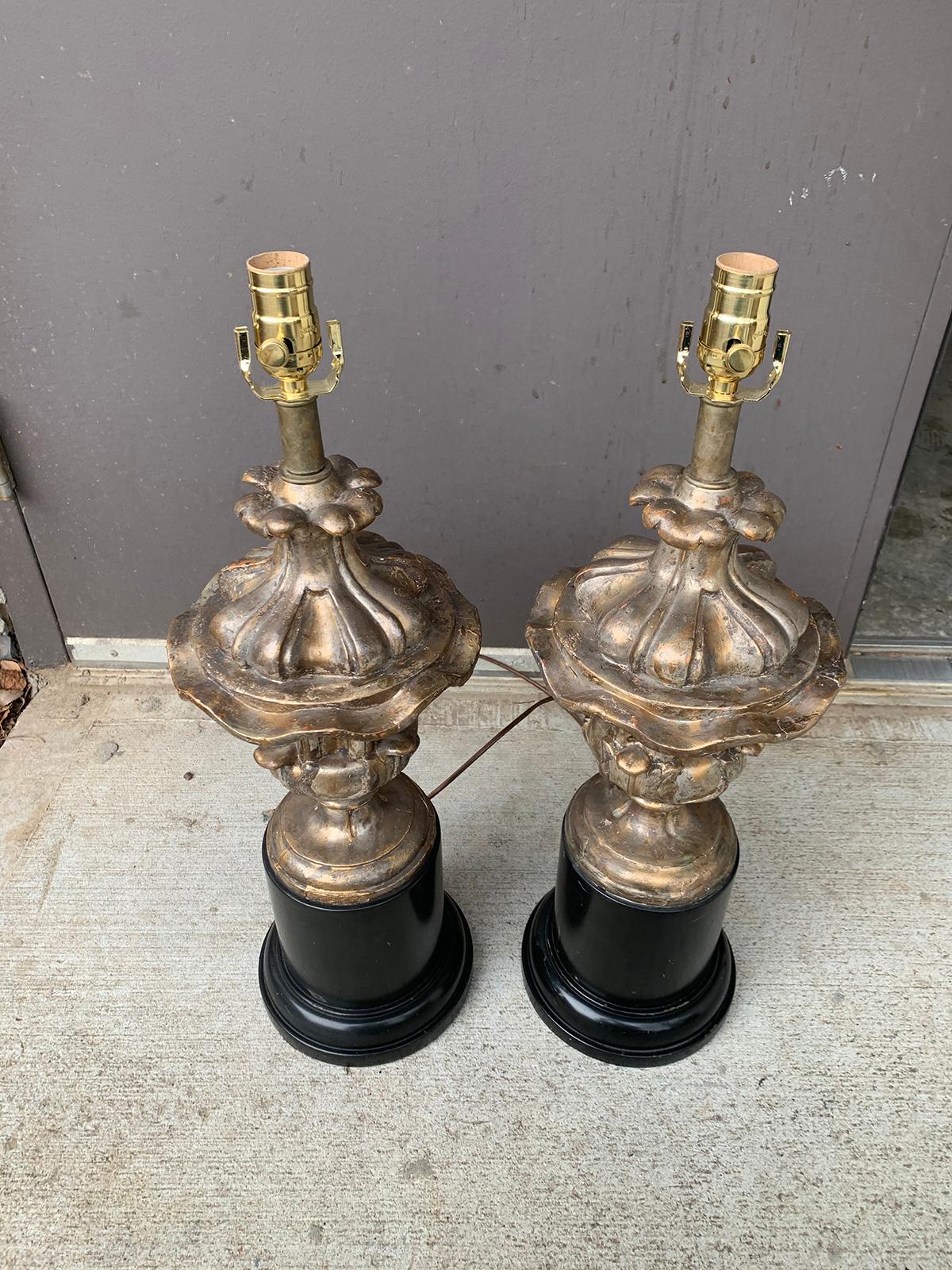 Pair of 18th Century Italian Silver Gilt Urns as Lamps on Old Black Bases 7