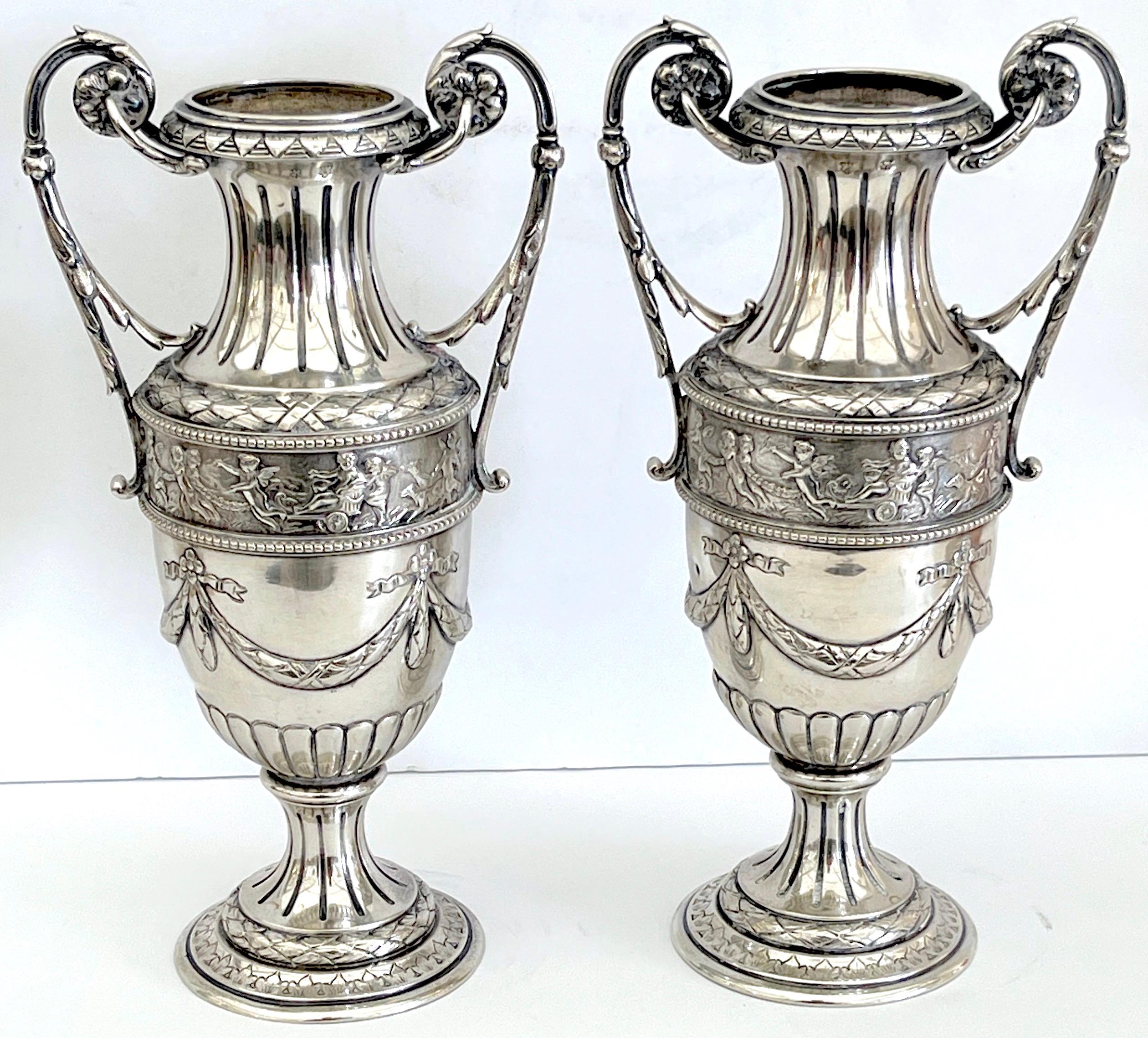 Pair of 18th Century Italian Silver Neoclassical Vases, In the Louis XVI Style  For Sale 6