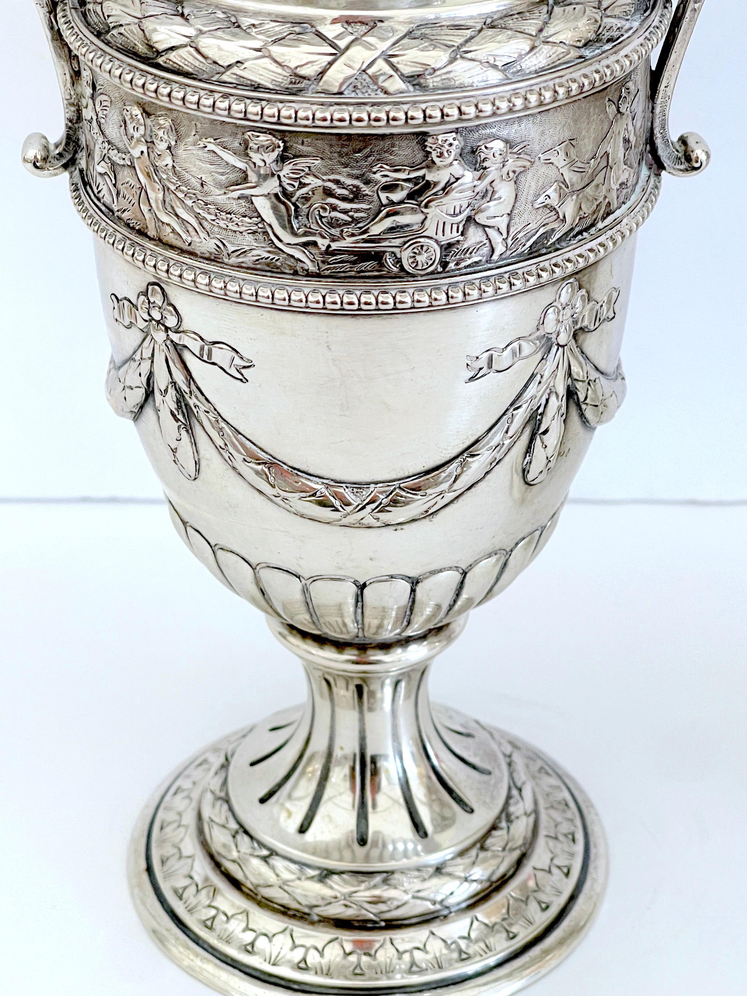 Pair of 18th Century Italian Silver Neoclassical Vases, In the Louis XVI Style  For Sale 7