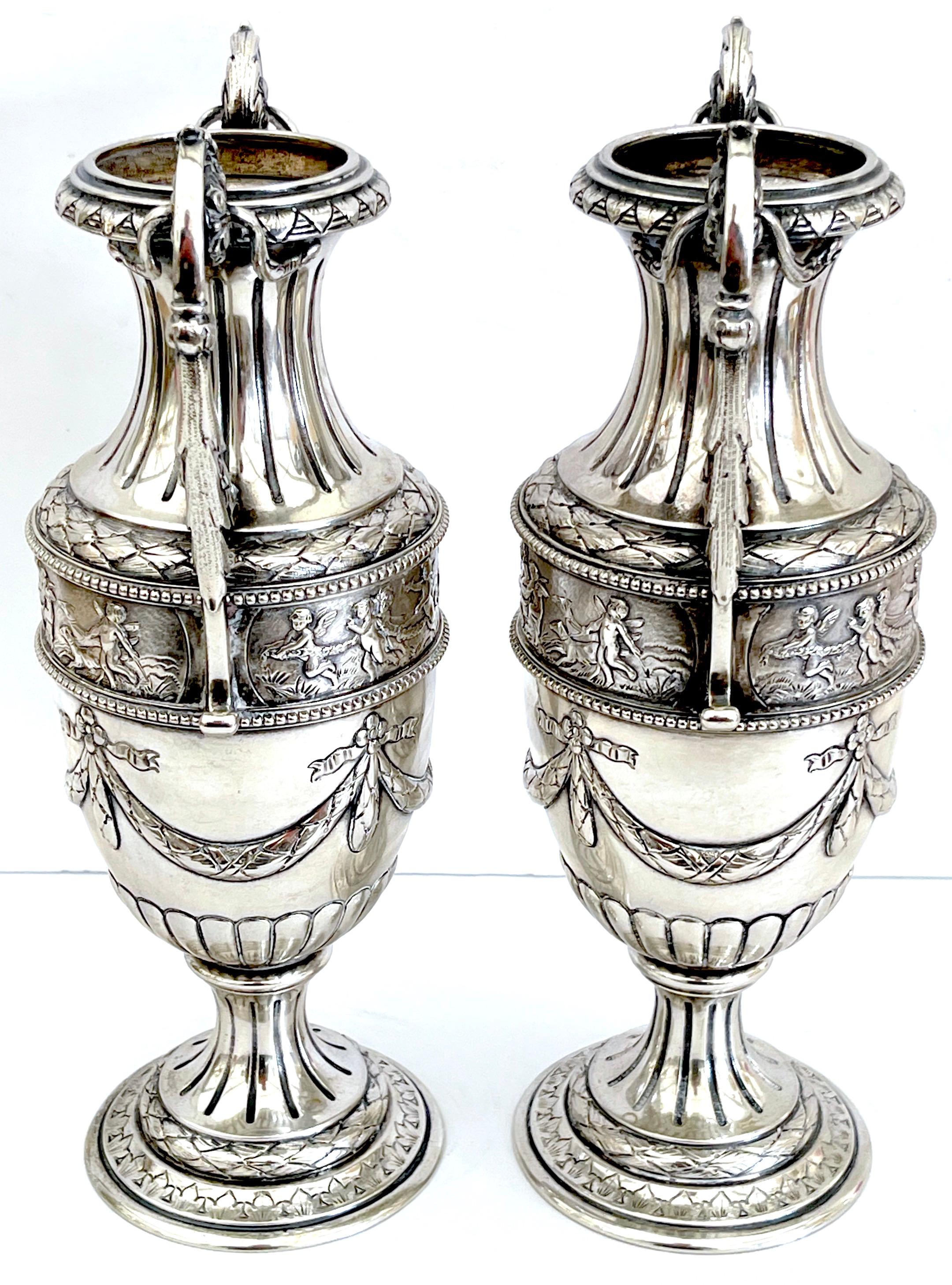 Pair of 18th Century Italian Silver Neoclassical Vases, In the Louis XVI Style  For Sale 9