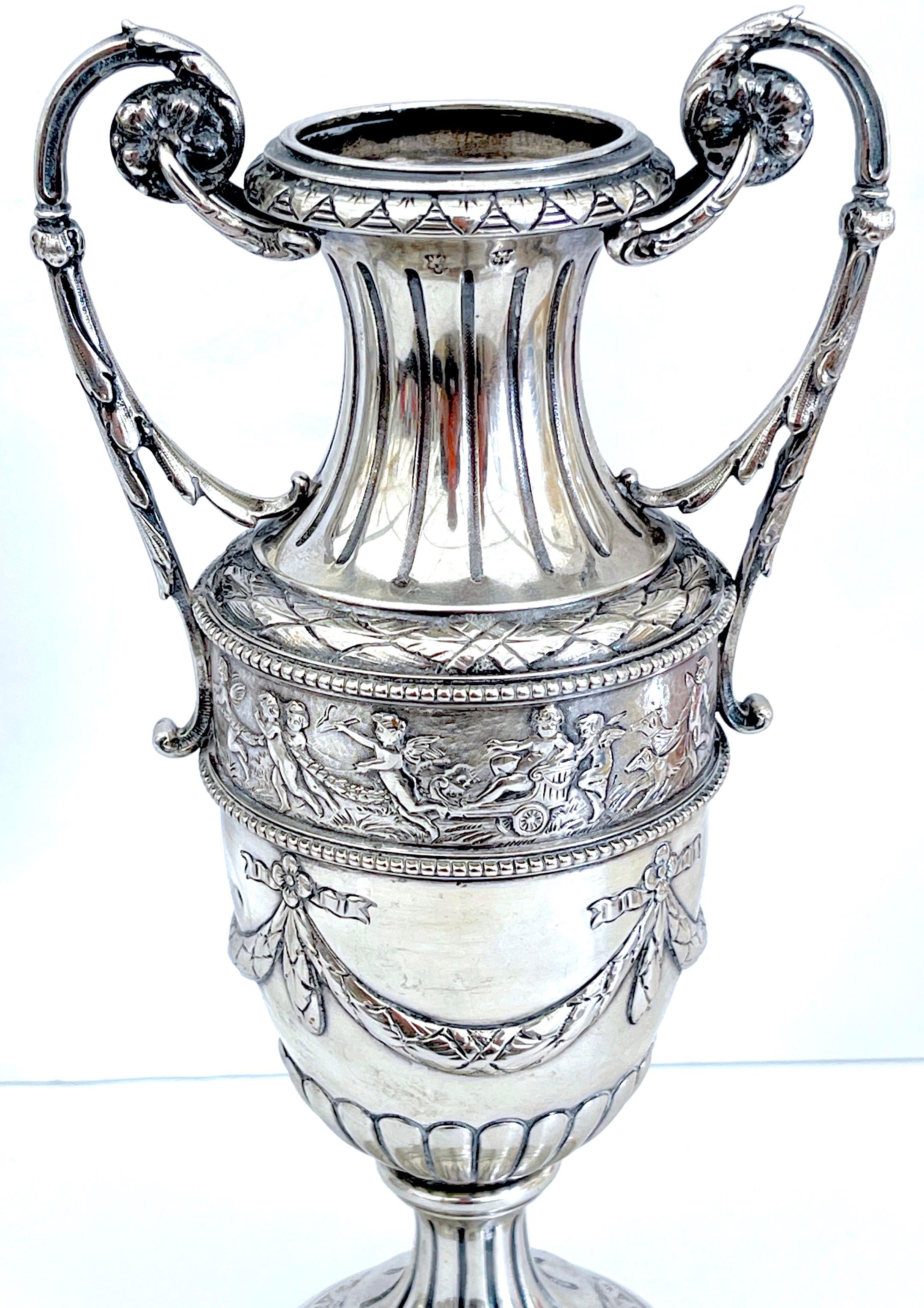 Pair of 18th Century Italian Silver Neoclassical Vases, In the Louis XVI Style  For Sale 1