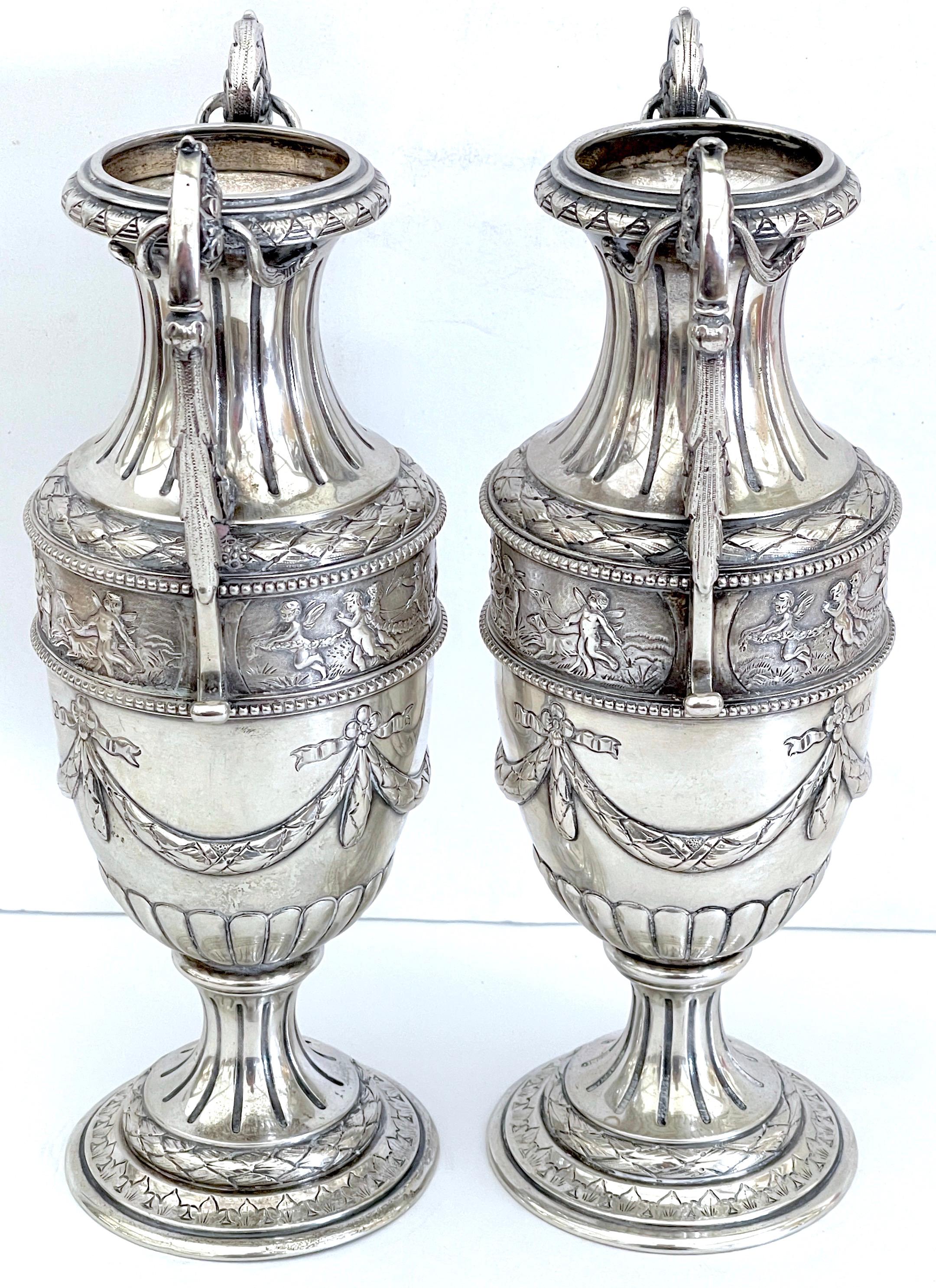 Pair of 18th Century Italian Silver Neoclassical Vases, In the Louis XVI Style  For Sale 4