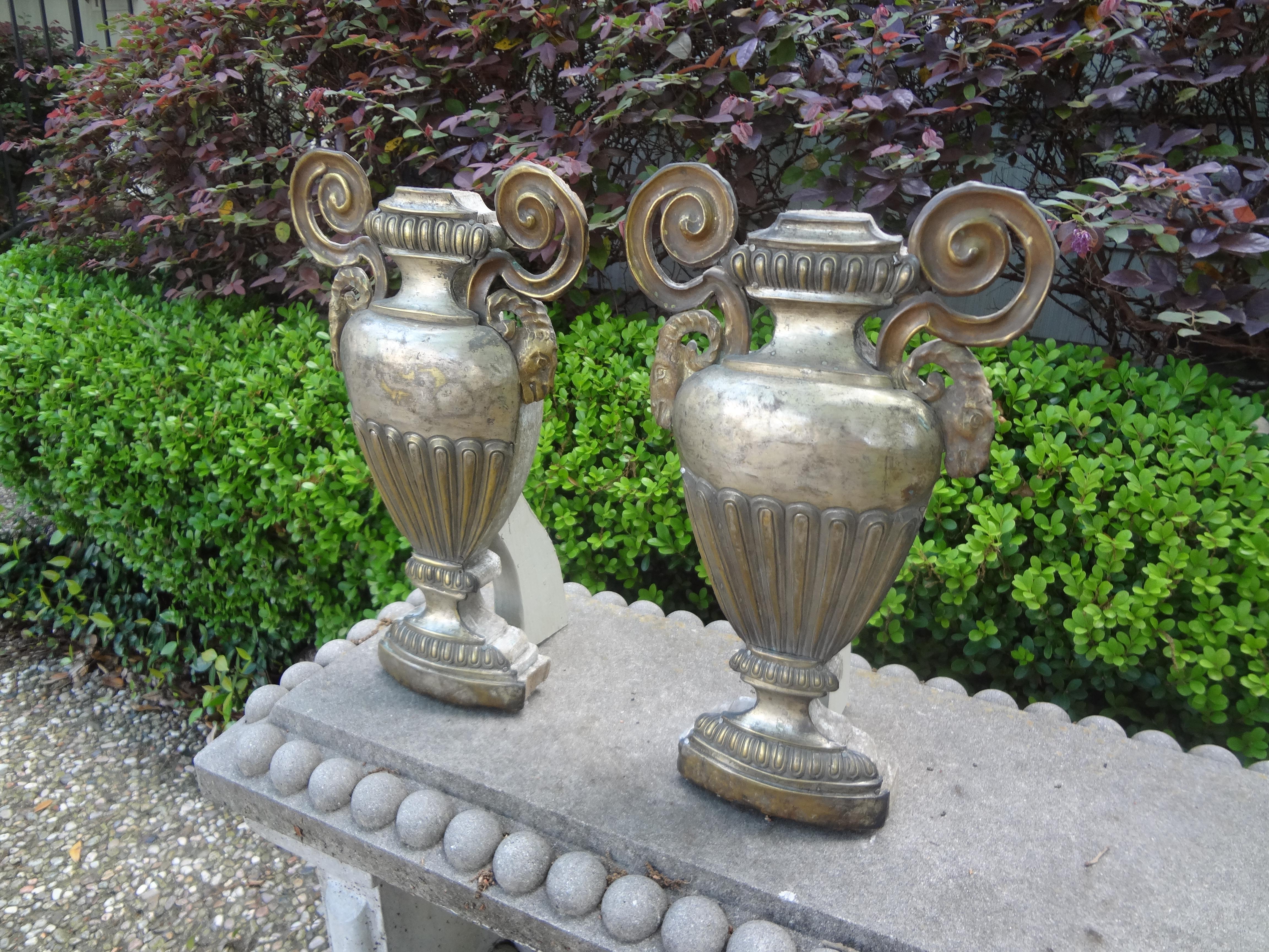 Silver Plate Pair of 18th Century Italian Neoclassical Style Silver Urns or Porta Palmas For Sale