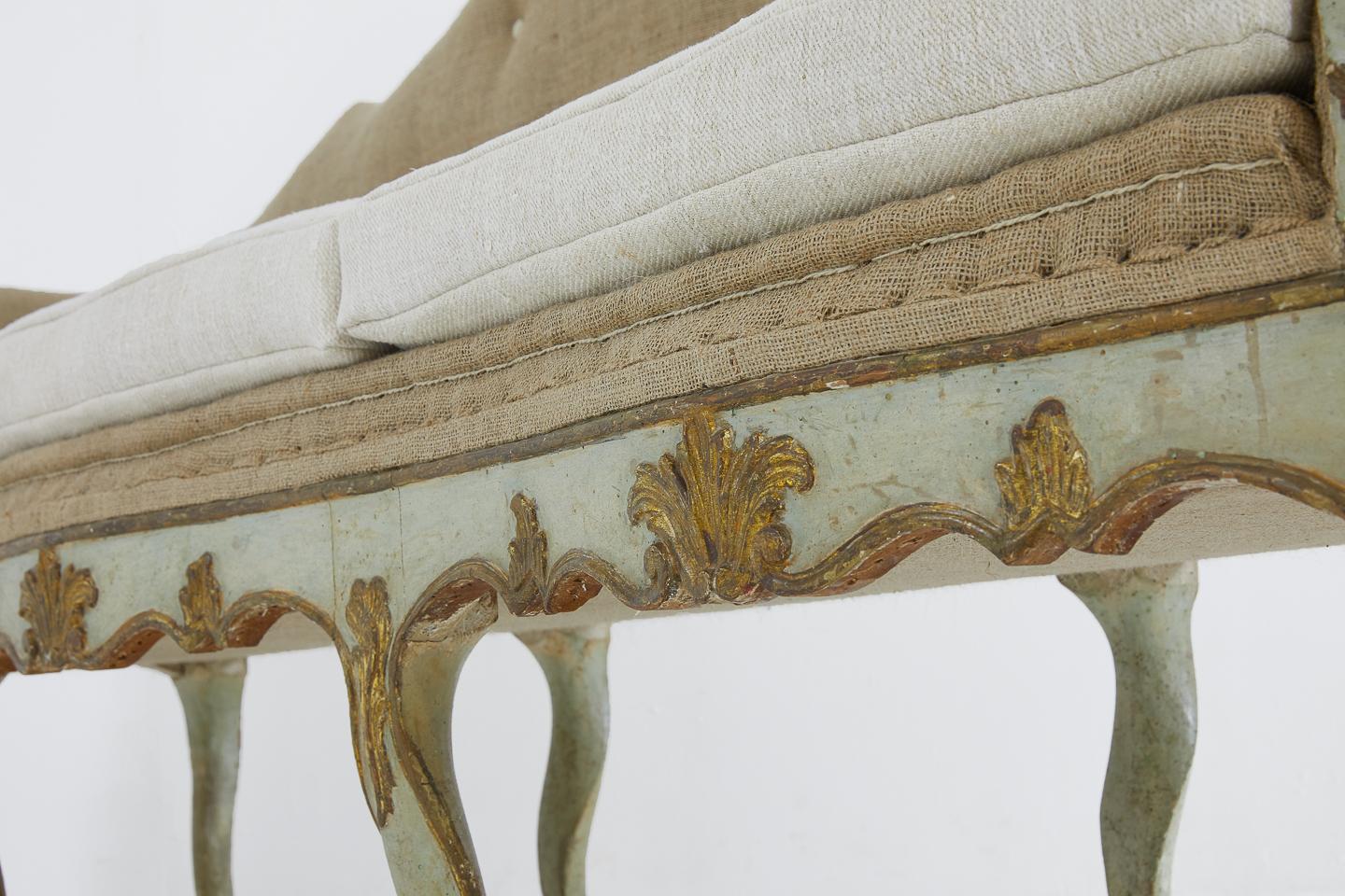 Pair of 18th Century Italian Sofas in Original Paint and Giltwood 5