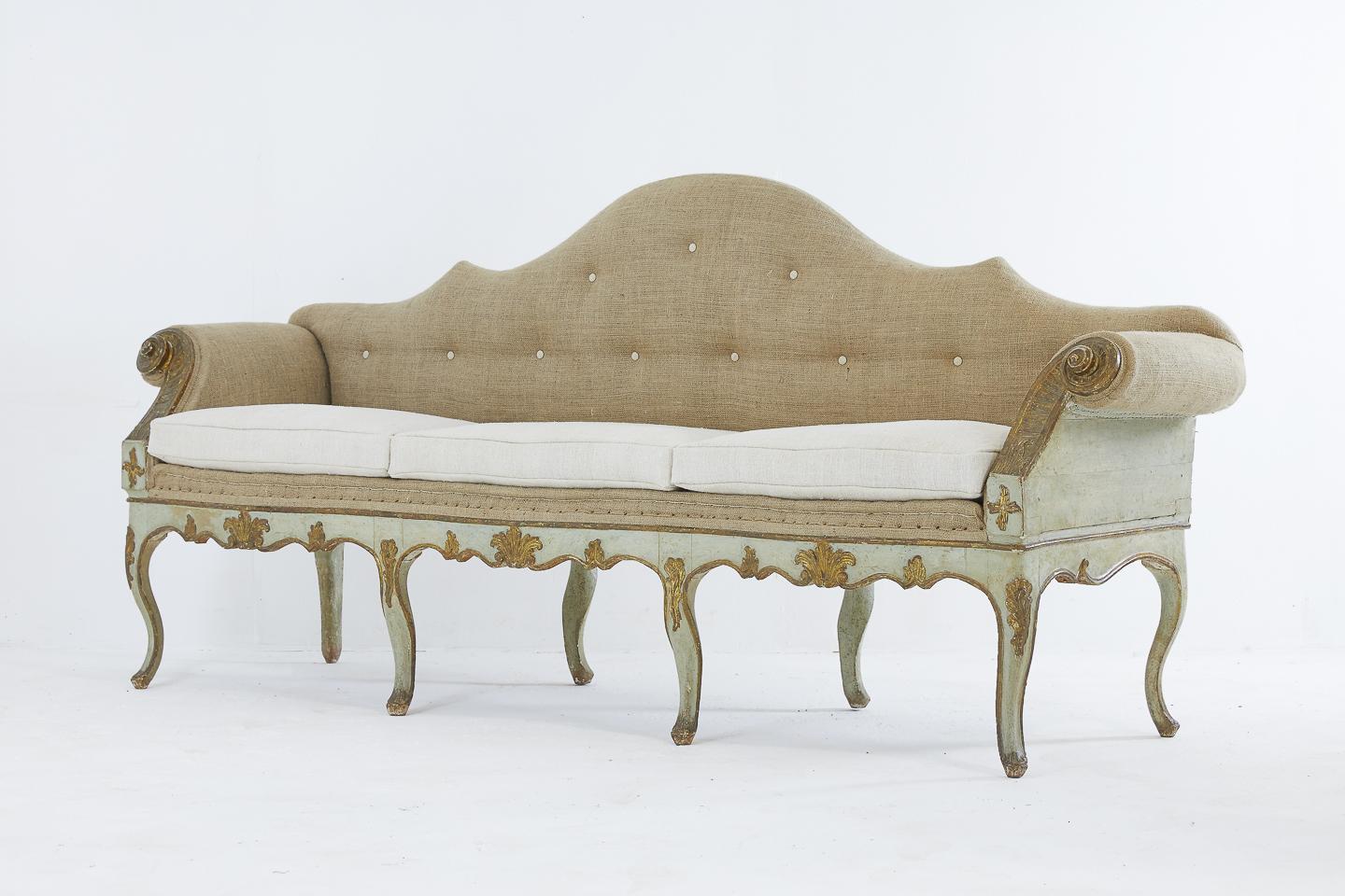 Pair of 18th Century Italian Sofas in Original Paint and Giltwood In Good Condition In Husbands Bosworth, Leicestershire