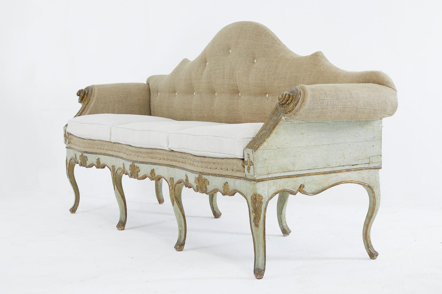 18th Century and Earlier Pair of 18th Century Italian Sofas in Original Paint and Giltwood