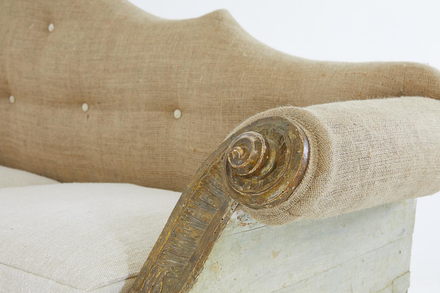 Linen Pair of 18th Century Italian Sofas in Original Paint and Giltwood
