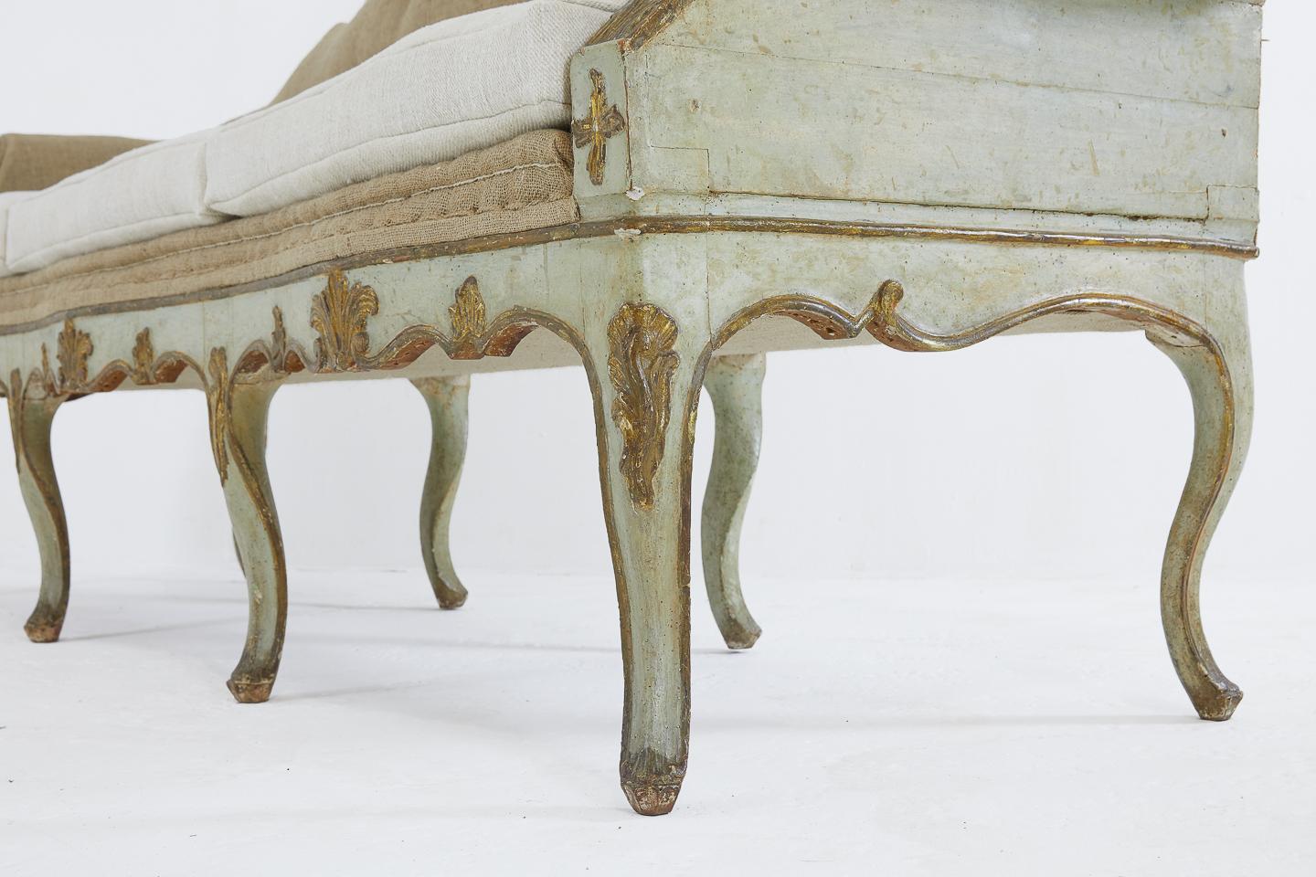 Pair of 18th Century Italian Sofas in Original Paint and Giltwood 4